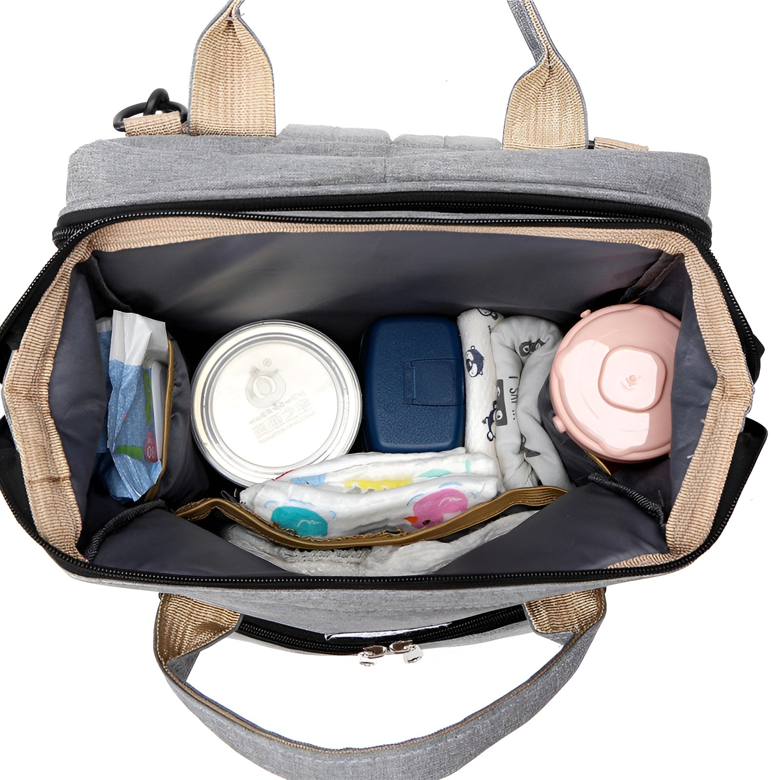 All-in-one_mommy_bag_with_thermal_bottle_storage_and_stroller_straps__Gray