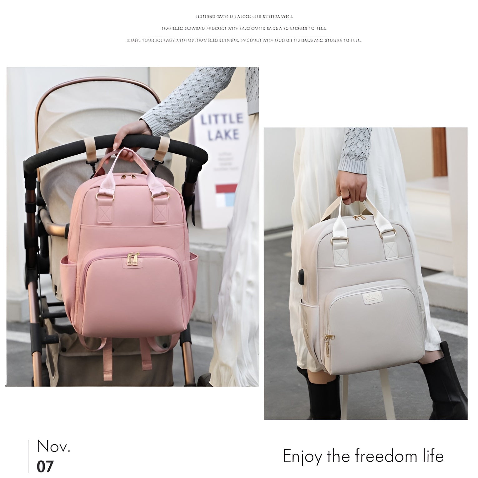 Baby_bag_backpack_with_stroller_strap_and_waterproof_material__Pink
