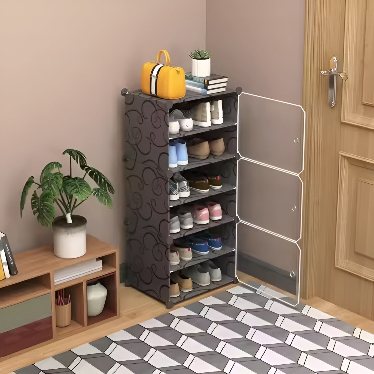 Flexible_plastic_shoe_box_for_small_spaces__12-pair-gray