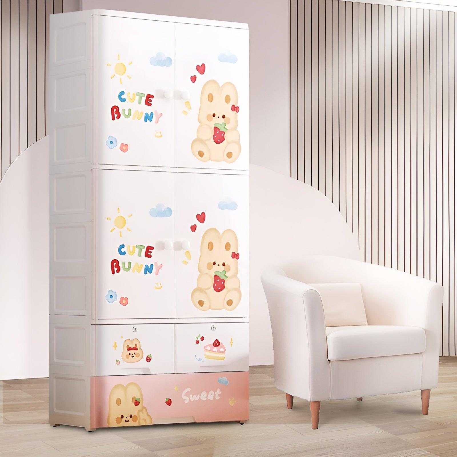Multi-compartment-plastic-wardrobe-for-kids__cute-bunny