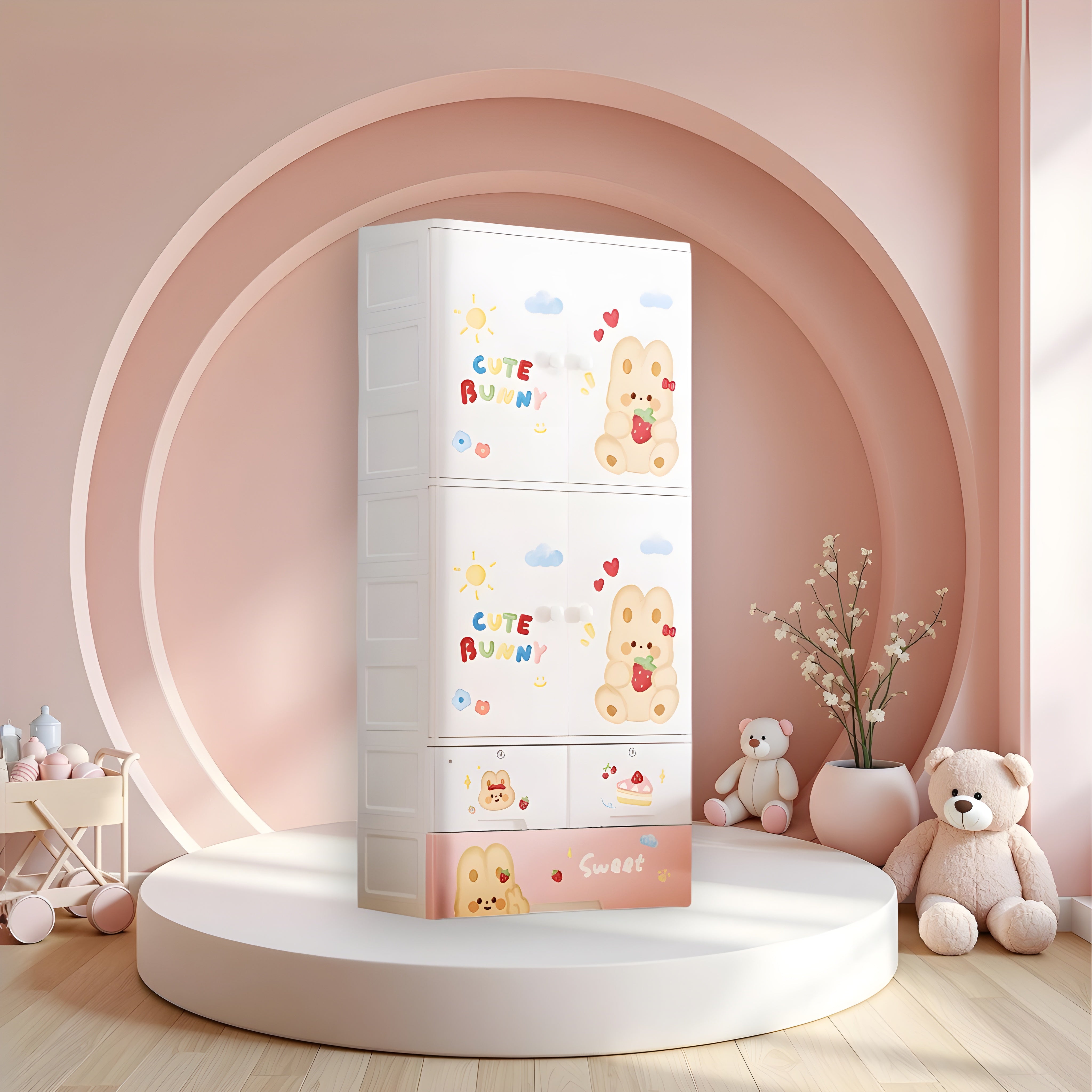Plastic-kids-wardrobe-for-shared-rooms-with-multiple-storage-levels__cute-bunny