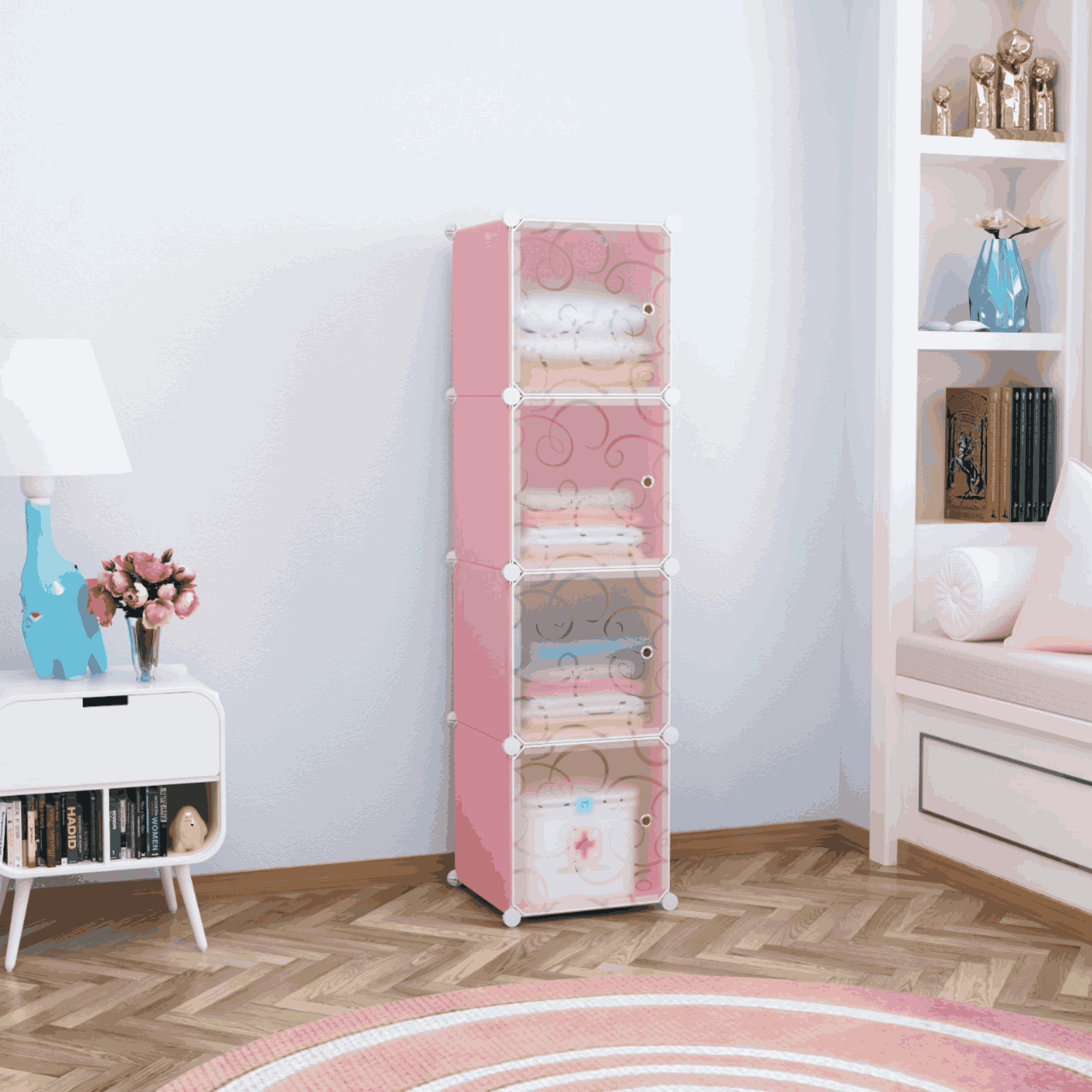 best_PP_wardrobe_with_transparent_doors_for_home__pink