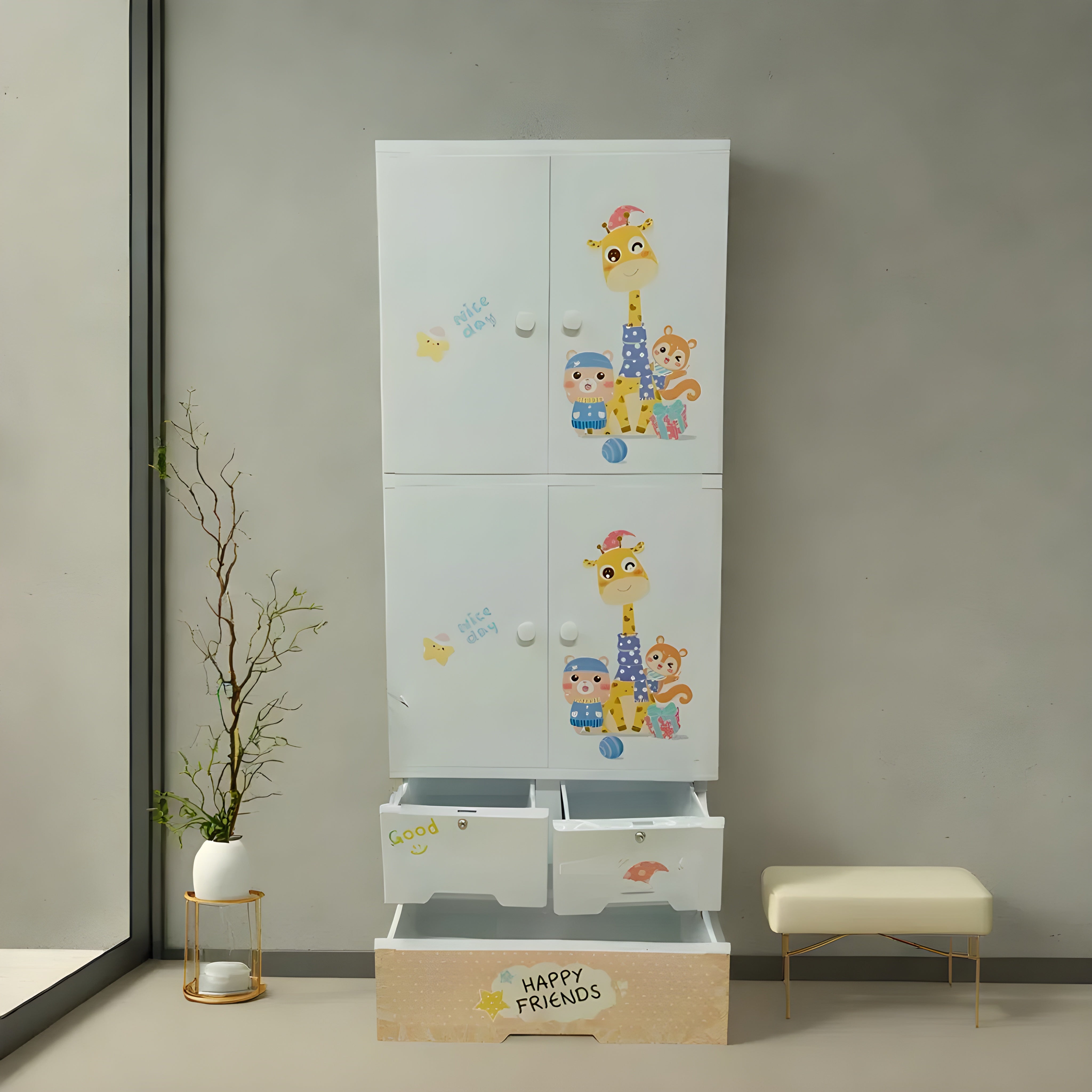 easy-to-clean_kids_plastic_wardrobe_with_storage_drawers__giraffe